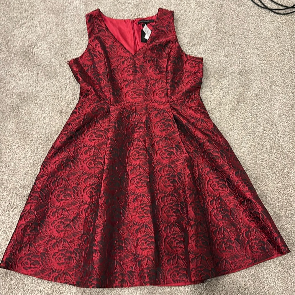 Red floral fit and flare dress NWT